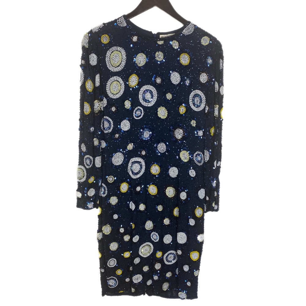 Vintage ‘Black Tie’ by He-Ro Industries Navy Blue Beaded Dress size 12